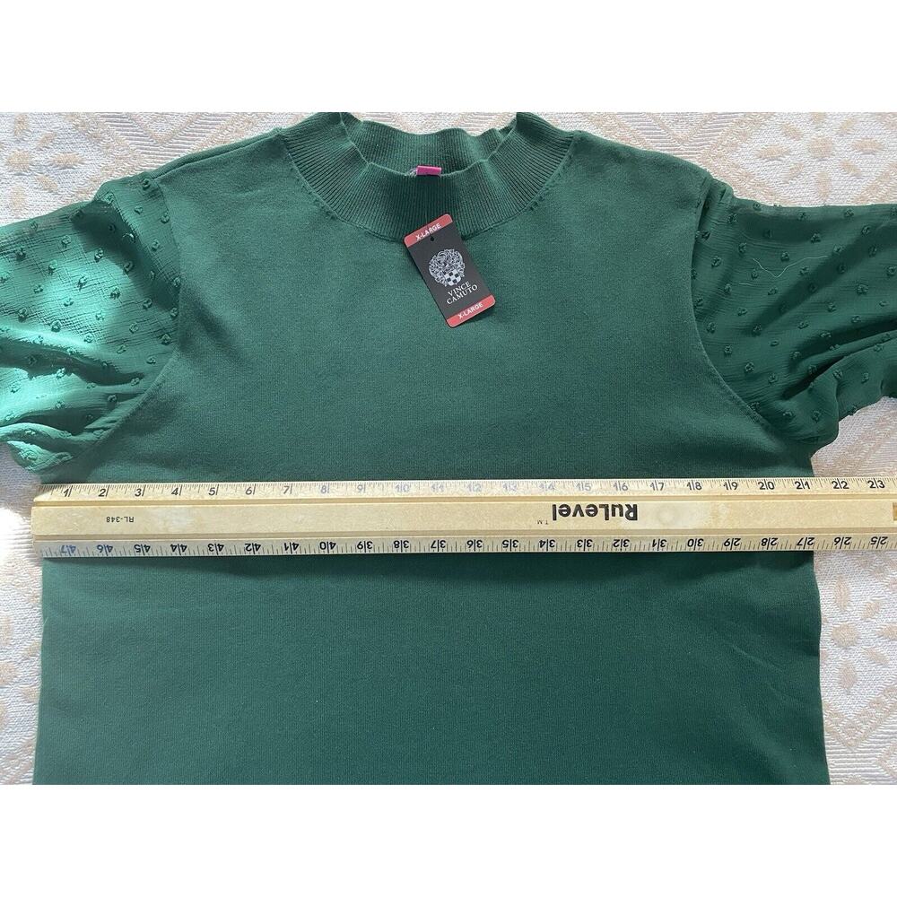 NWT Vince Camuto Cece Sz XL Green Wms Mock Neck Clip Dot Sheer Balloon Slv Swtr - Picture 9 of 11